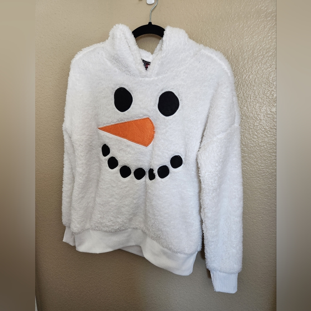 Fluffy Snowman Christmas Holiday Sweater Hoodie Size Small